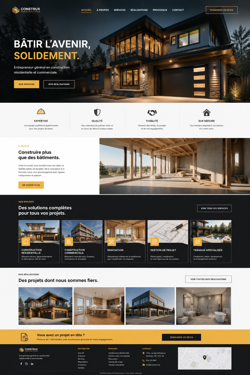 Concept de site pour entrepreneur en construction